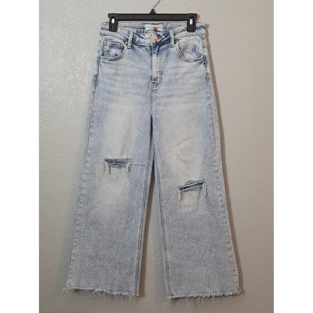 Risen High Rise Frayed Ankle Wide Leg Jeans Light Wash Distressed Womens 9/29 - Picture 1 of 13